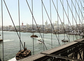 Panoramic view of Manhattan and the East River from the Brooklyn Bridge, c. 1900