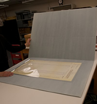 Polyester enclosures for fragile documents, NY State Archives, Albany, NY