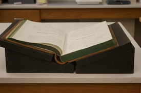 Book supports prevent damage to bindings of bound volumes. NY State Archives, Albany, NY.